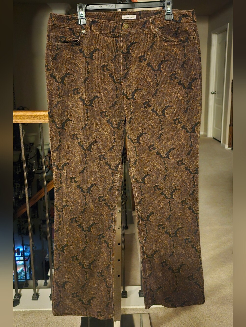 Stretch Paisley Print Women’s Pants — Brown